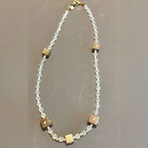 Crystal and Brown Cube Bead Necklace - Unbranded